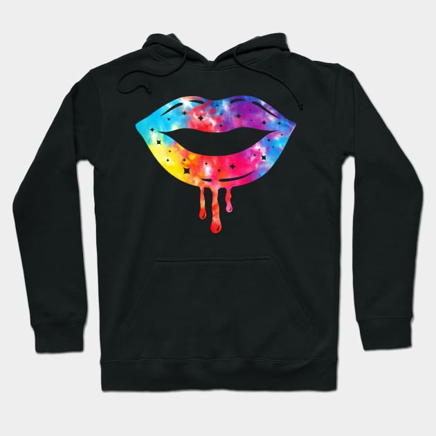 Tie Dye Colorful Rainbow Dripping Lips Hoodie by lunamoonart